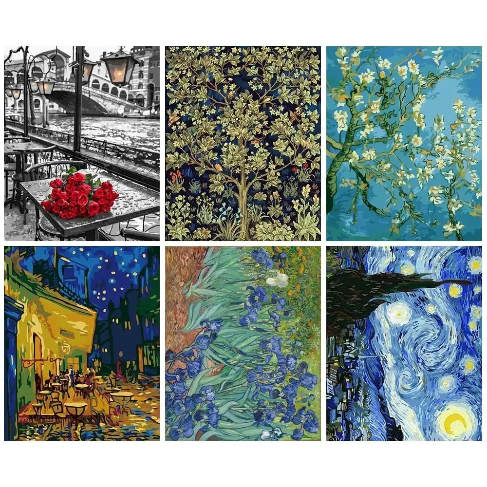 

524957 Frameless Painting By Numbers Kit Flowers Famous Picture Acrylic Paint DIY Coloring By Numbers For Home Decors