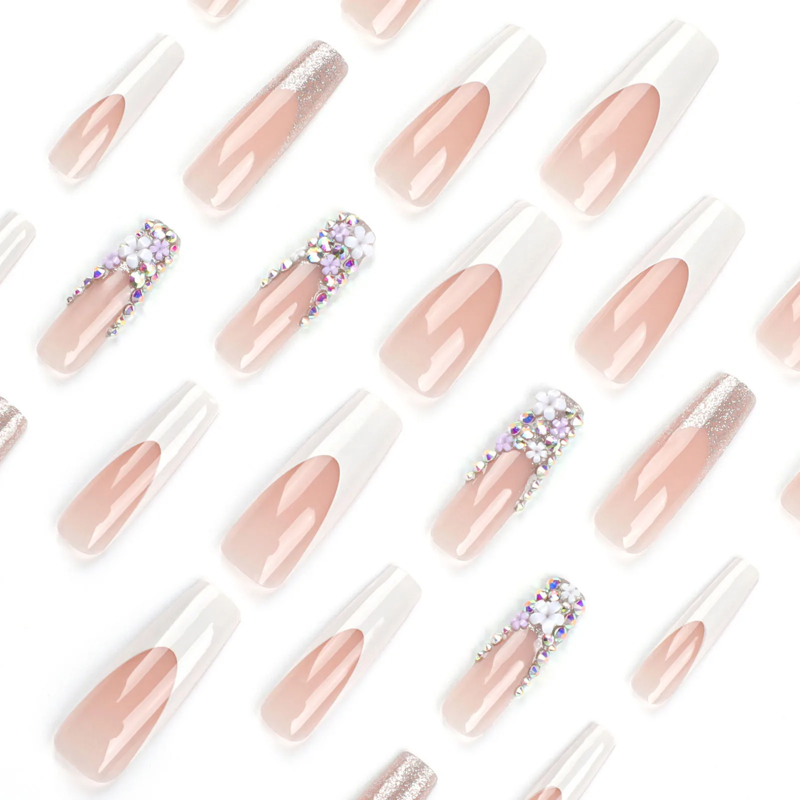 Uñas postizas francesas para mujer, uñas artificiales de larga duración con diamantes de imitación para salón de belleza, Expert and Naive