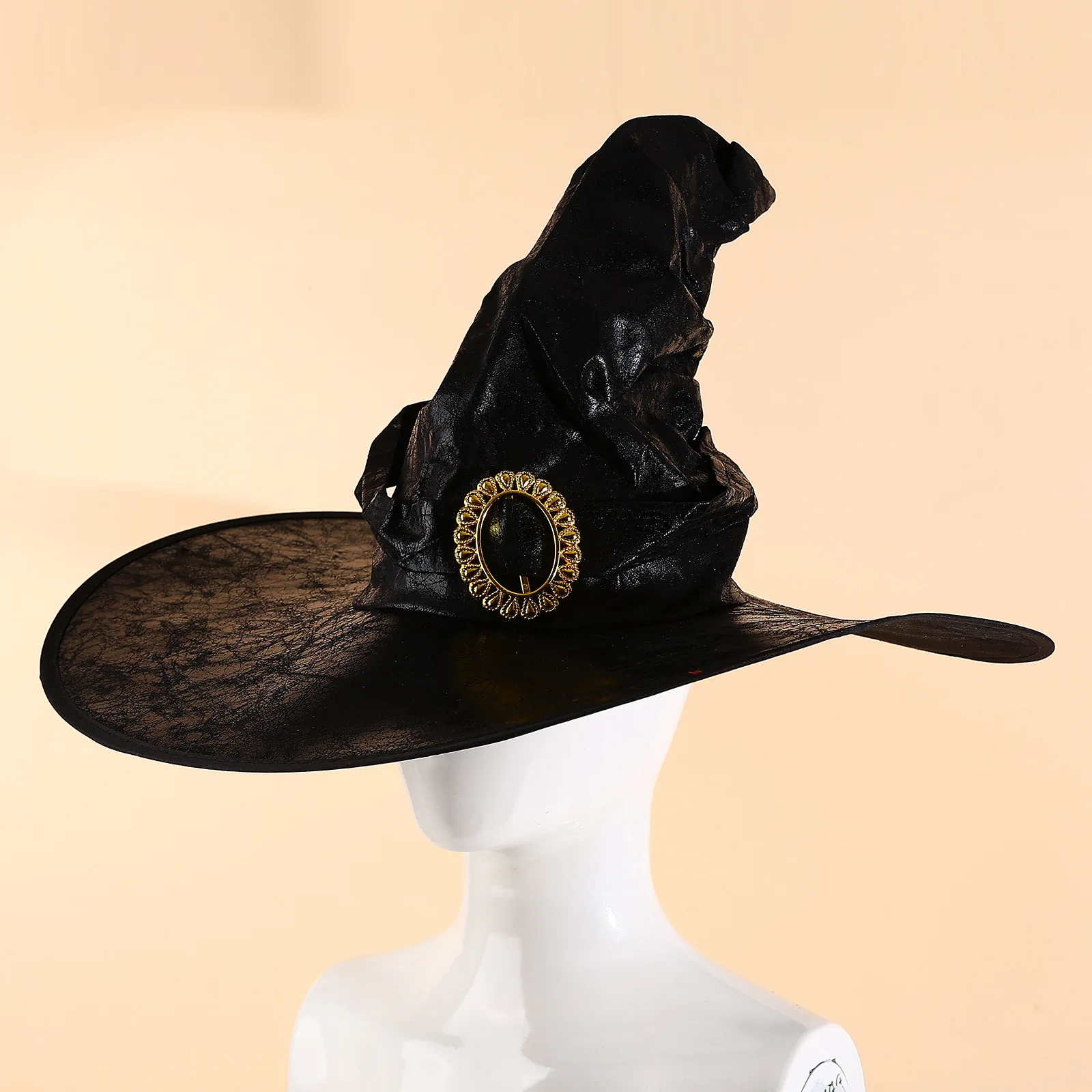 Halloween Golden Button Witch Hat Wizard Hats For Women Men Masquerade Party Carnival Costume Cosplay Props Halloween Decoration