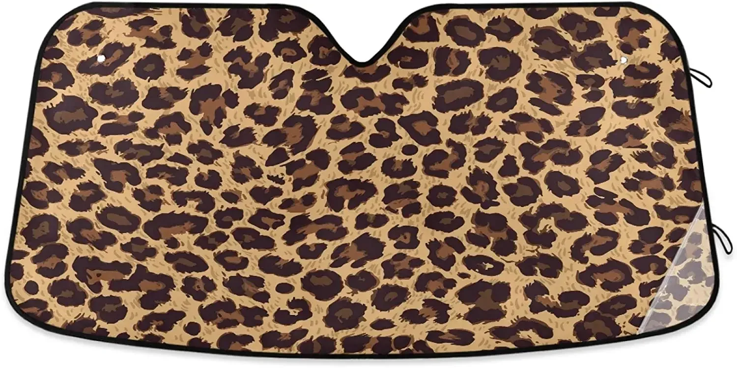 

Oarencol Leopard Skin Print Car Windshield Sun Shade Animal Brown Foldable UV Ray Sun Visor Protector Sunshade to Keep Your Vehi