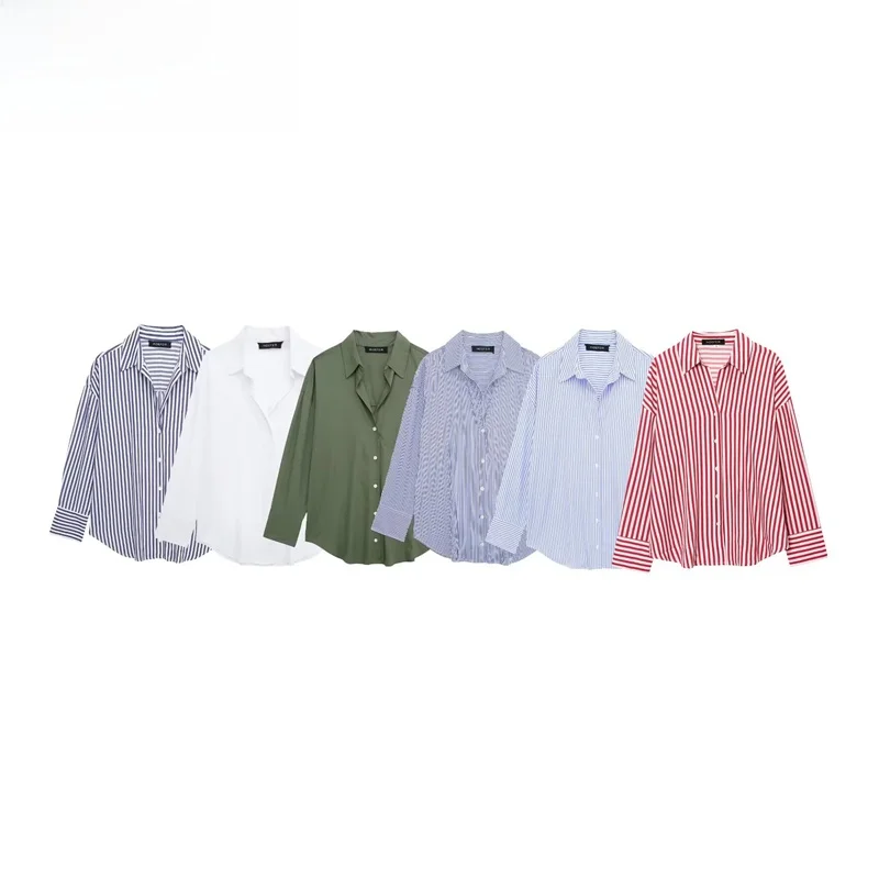 

ZBZR Новый весенний женский повседневный шелковый топ в полоску с длинным светом, универсальный свободный крой, воротник из полиэфирного волокна на пуговицах