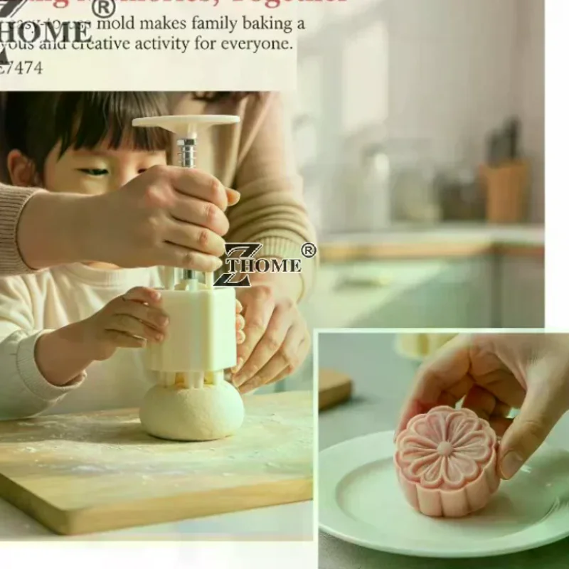Mooncake Mold Plastic Hand-Pressure Cookie Stamps Flower Cherry Lion Pattern Plungers Pastry Decoration Tool Mid-Autumn Festival