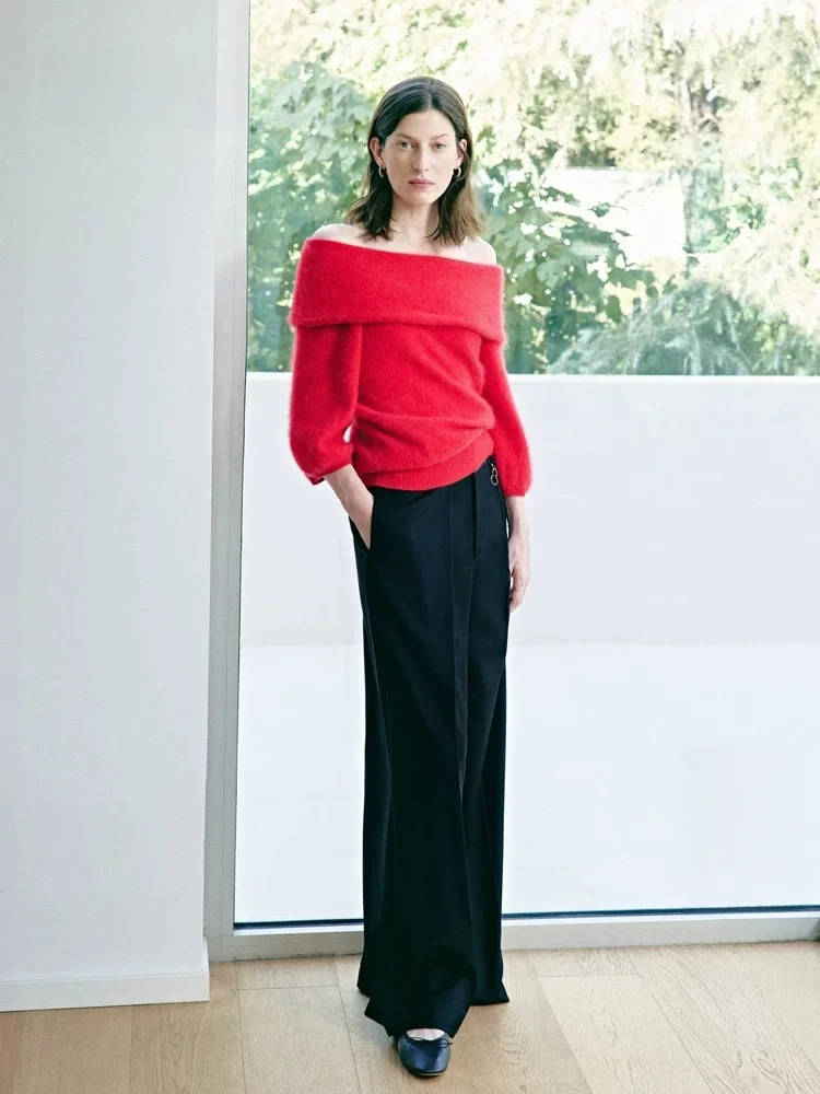 

Edition Women's Wool Wide Leg Pants Spring 2025 Natural Waist Gourd Rope Casual Straight Leg Trousers Polyester Fiber