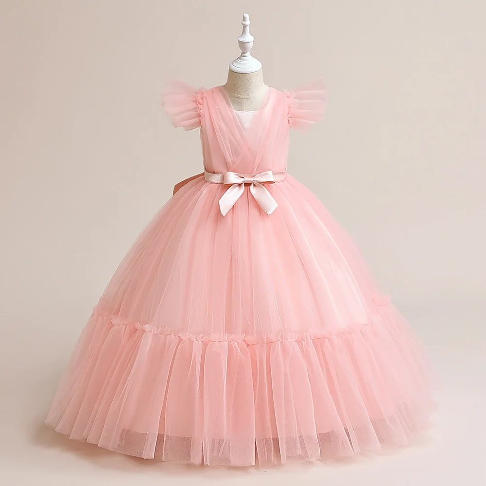 Girls Party Dress 4 Colors 130cm-160cm Kids Wedding Dresses Pink Ball Gown Piano Birthday Costumes Children