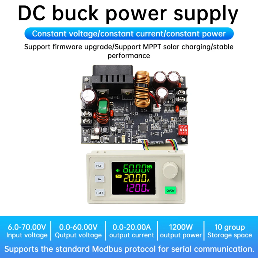 XY6020LV Регулируемый источник питания постоянного тока с ЧПУ DC-DC Понижающий стенд 6-70 В до 0-60 В 1200 Вт Стабилизированный понижающий преобразователь MPPT Солнечная зарядка