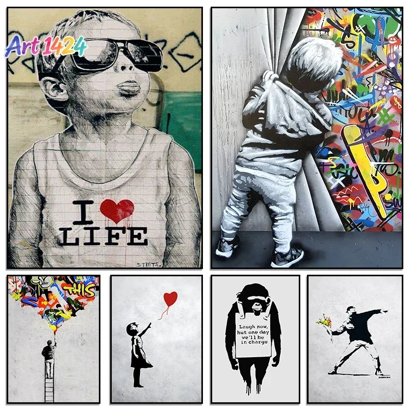 Banksy Street Graffiti Canvas Painting Girl with Balloon Follow Your Dreams Monkey Art Poster Prints For Room Home Decor Gifts