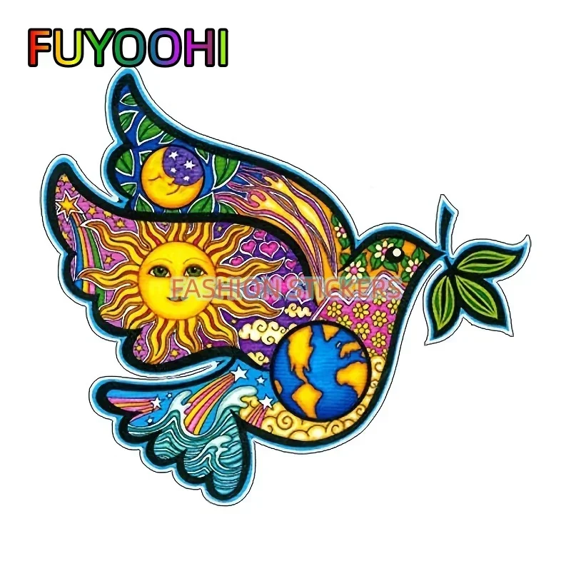 FUYOOHI Bring Peace to Your Life: Adorable Dove Holding An Olive Branch Vinyl Sticker for All Surfaces!