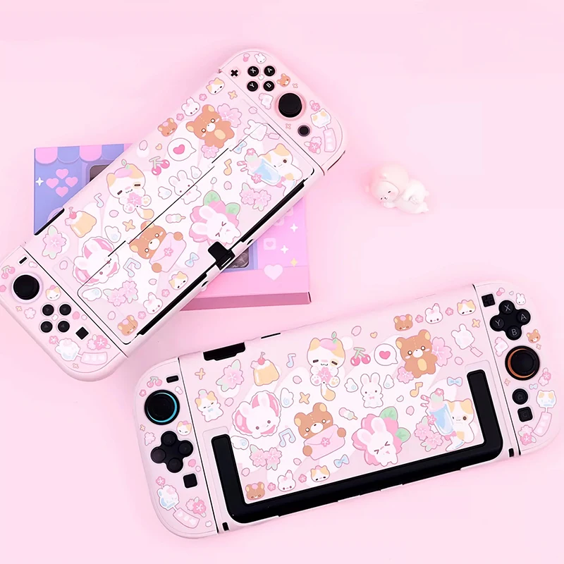 Cute Bear Rabbit Protective Cover for Nintendo Switch 2/NS OLED Joy-Con Split Type Hard PC Case Game Console Accessories