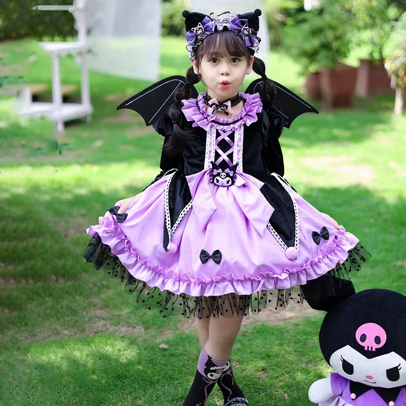 Christmas Halloween Sanrio Kuromi Kids Girl Dress Suspender Cute Layered Tulle Dress Clothes Xmas Cartoon Lolita Skirt Anime