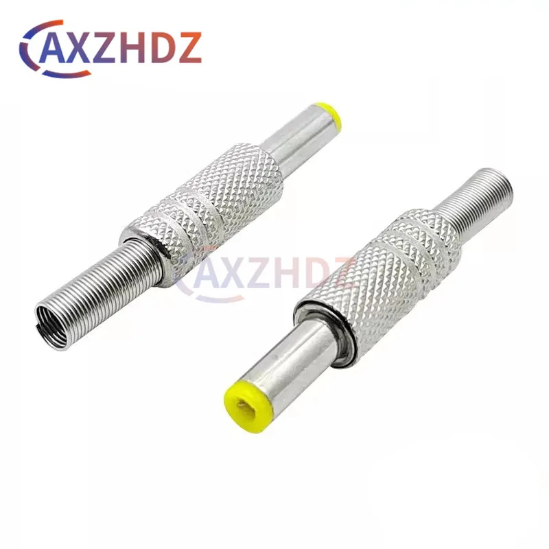 5Pcs 5.5x2.1mm/5.5mm x 2.5mm Silver Metal DC Power Male Plug Jack Connector with Spring Yellow Head 5.5*2.1/5.5*2.5mm