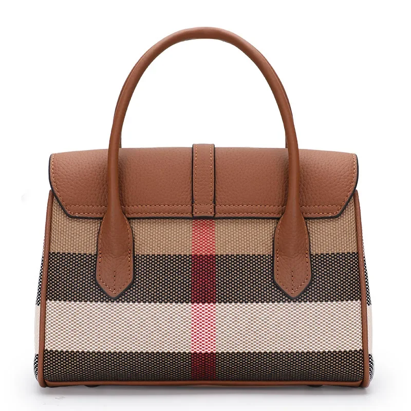 Aidrani New Fashion Plaid Handbag for Ladies, Canvas Cowhide Spliced Check Pattern Bag,Turn Lock Flap Shoulder Crossbody Handbag