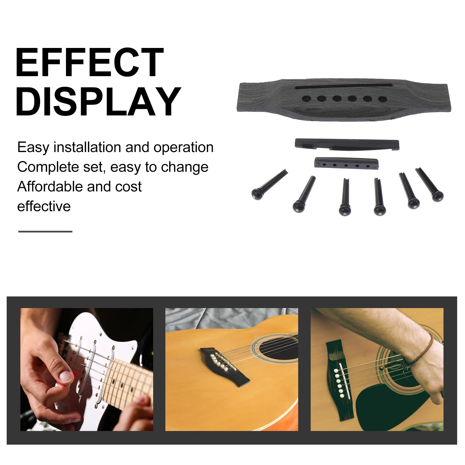 

1Set Folk Guitar Bridge Nut Saddle Pin Kit Repair Accessories Durable Wooden Plastic Parts Replacement Set Guitar Saddle