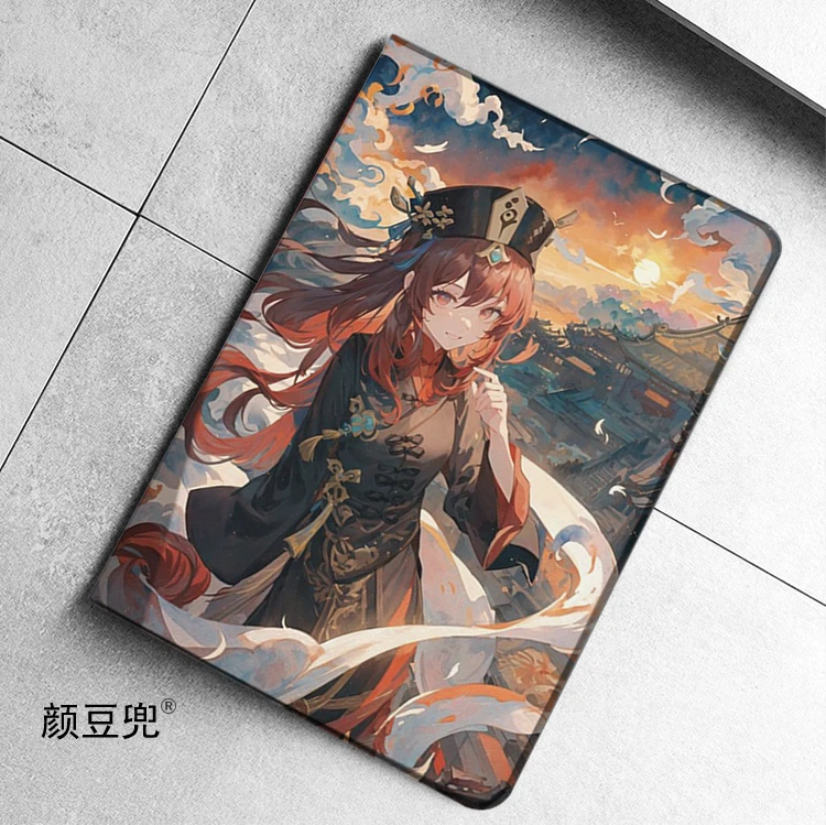 Hutao Anime Genshin Impact For Samsung Galaxy Tab A7 Lite 8.7 2021 Case S9 Plus Tri-fold stand Cover Galaxy Tab S6 Lite S8 Plus