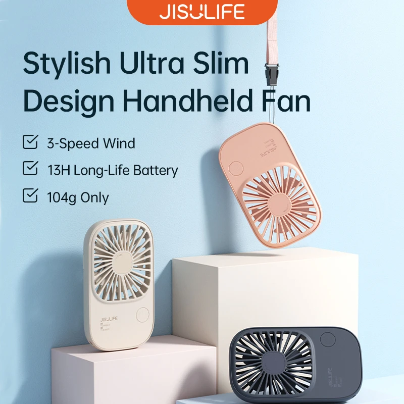 JISULIFE-miniventilador portátil con soporte, ventilador de escritorio recargable por USB, ventilador de pestañas de maquillaje, cordón de envío