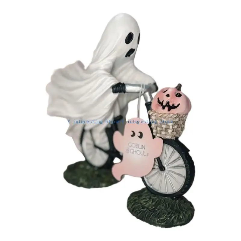 

896A Halloween Ghostly on Bicycles with Pumpkin Figurine Home and Office Table Decors