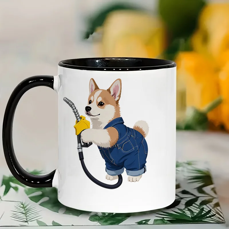 Cute Corgi Puppy Fuel Nozzle Colorful Print Ceramic Coffee Mug 11oz 350ml Personalized Custom Microwave Safe Birthday Gift Offic