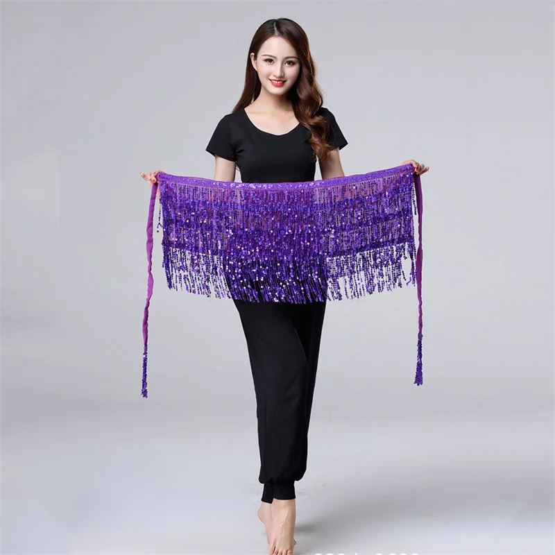 Dance Hip Skirt Sequins Fringe Skirt Tassel Lady Women Belly Dance Hip Scarf Accessories Rave Skirt For Women  Adult Dance Wear