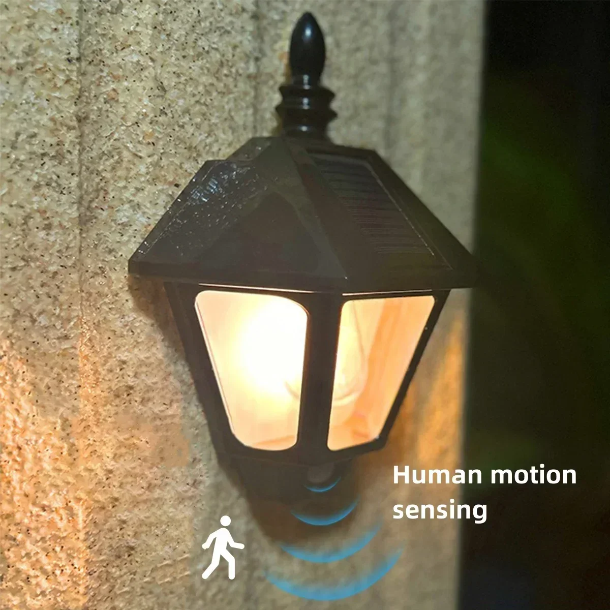 LED Outdoor Solar Wall Light Human Motion Sensing Retro Powered Lamp Waterproof Villa Garden Balcony Decorative Wall Lamp