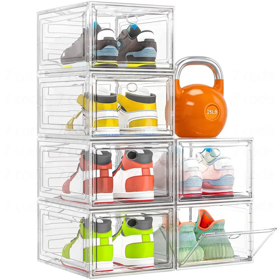 

Прозрачный органайзер для обуви с магнитной дверцей, прочные складные коробки для обуви для шкафа, компактная складная полка для обуви, экономящая место