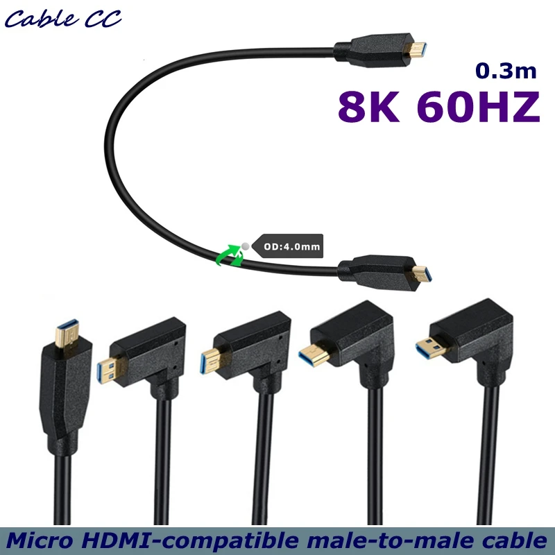 

8K 90 Degree Angle Micro HDMI-Compatible Male to Male Cable HDMI Compatible 2.1 Cable Support 8K@60Hz 4K@120Hz 48Gbps eARC HDR10