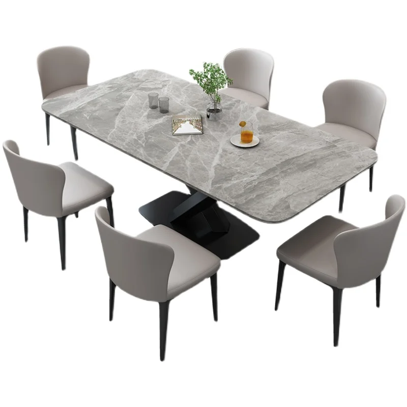 

Slate dining table household small apartment modern simple light luxury marble rectangular dining solid wood dining table