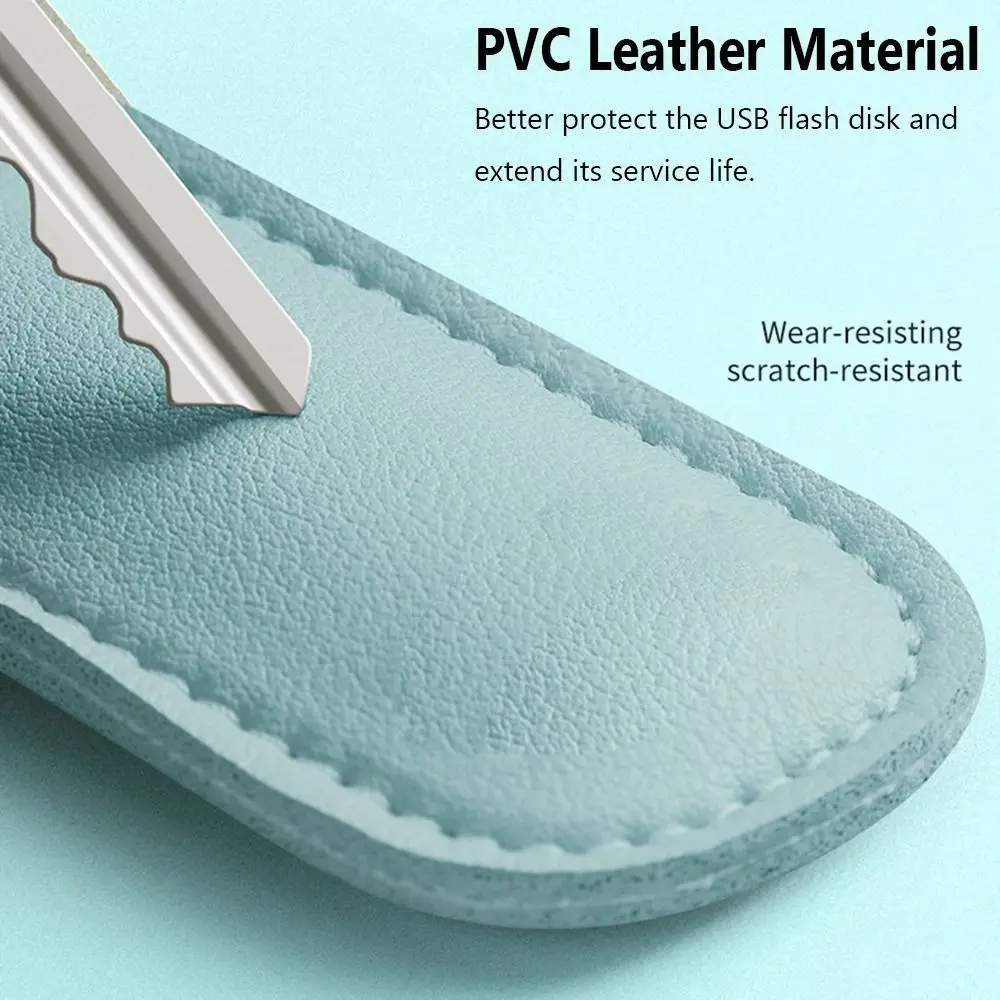 1pc Leather U Disk Pouch Key Ring Holder USB Flash Drive Storage Bag Pendrive Protective Cover Memory Stick Case