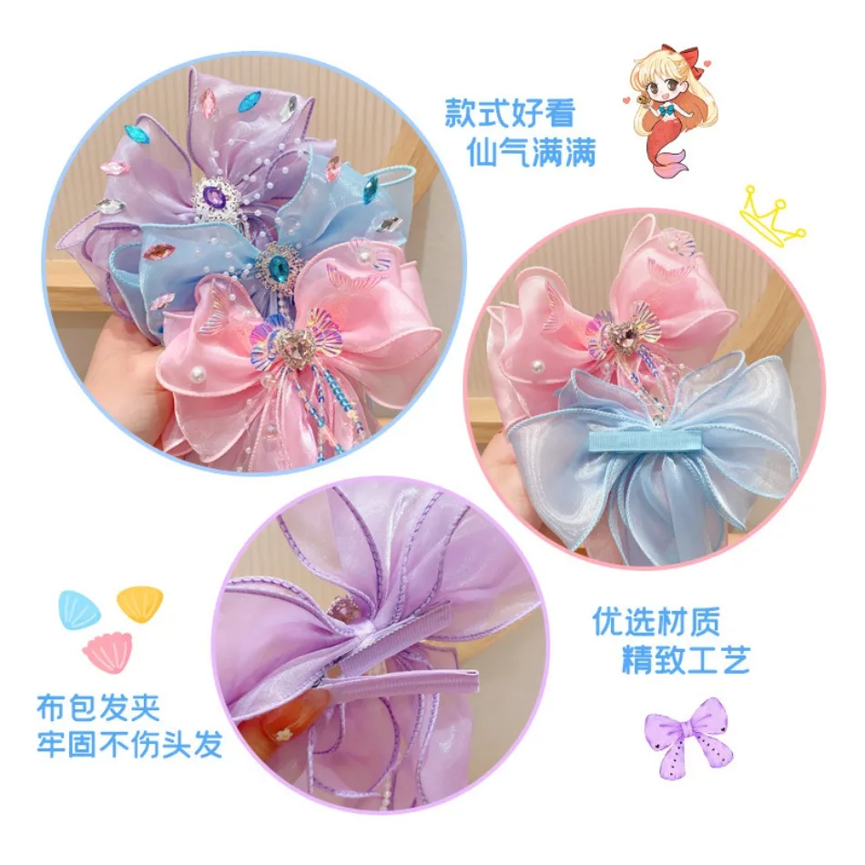 Children Hairpins Bow Streamers Hairpin Veil Super Cactus Princess 3D Diamond Tassels Girls Hairpin Hair with Long Ribbon TM04