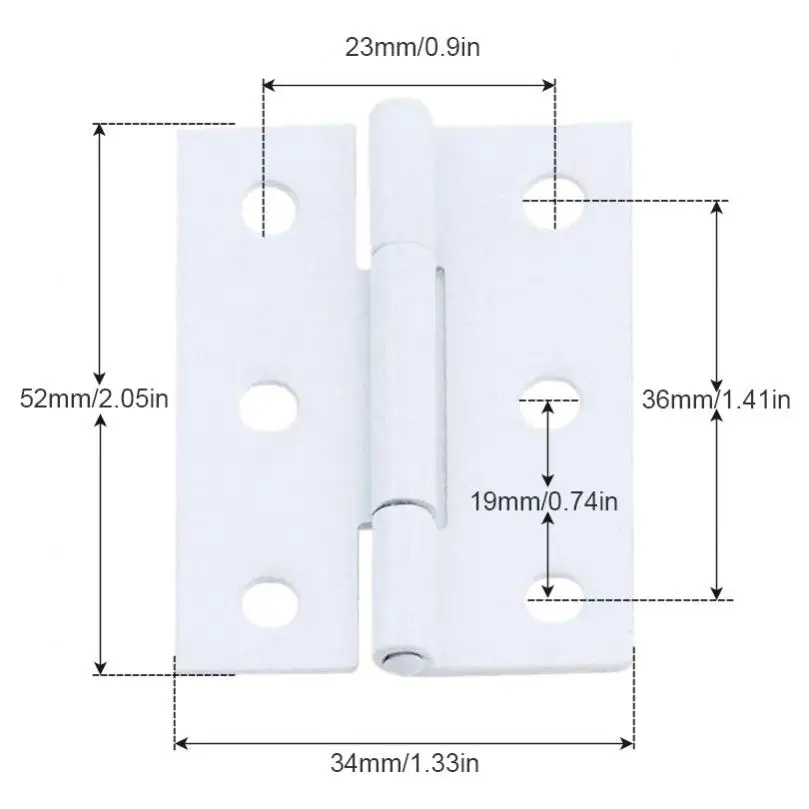 Square Spray Painted White Flat Hinge Cabinet Hinges, 6-Hole Borehole Wooden Box Gift Box Furniture Hinge