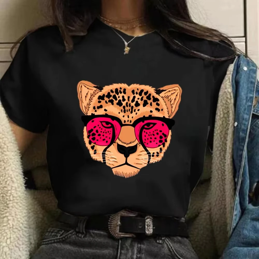 Unisex Cool Wild Animal T‑Shirt Tiger Leopard Sunglasses Graphic Crewneck Short Sleeve Casual Streetwear Trendy Daily Tee Top