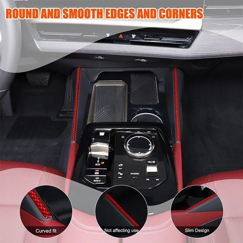 ل 2024 2025 BMW 5 سلسلة الأحمر التحكم المركزي الجانب شرائط الزخرفية لينة ألياف الكربون الملمس اكسسوارات السيارات الداخلية