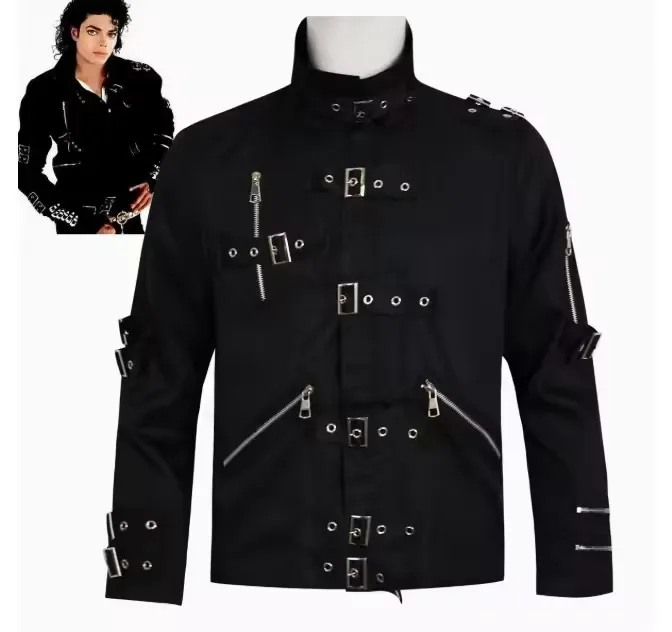 Michael Jackson BAD Punk Jacket Black Stretch Cotton Outwear for Role-player Impersonator Halloween Cosplay