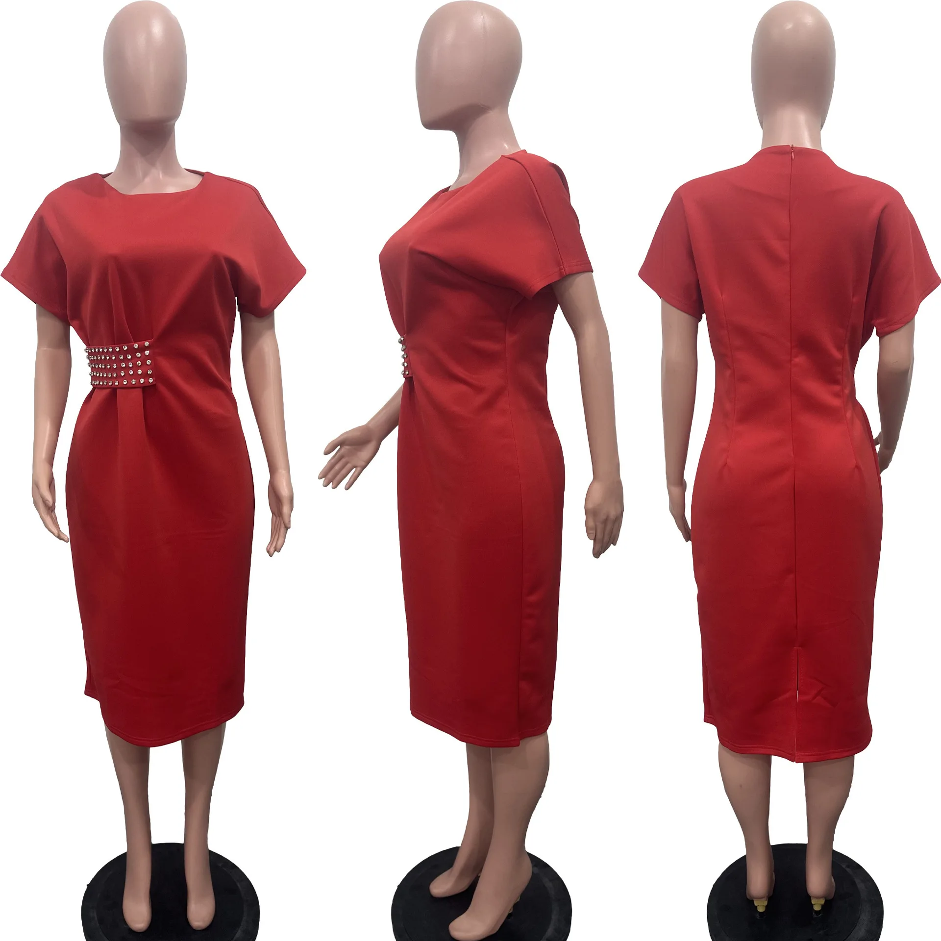 

Красные африканские платья больших размеров для женщин, мода 2026, африканские вечерние облегающие платья из полиэстера с короткими рукавами и круглым вырезом, M-3XL