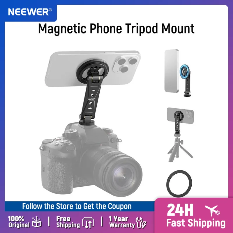 

NEEWER Magnetic Phone Tripod Mount with Cold Shoe Metal Portable Smartphone Holder Adapter for MagSafe iPhone Samsung Android
