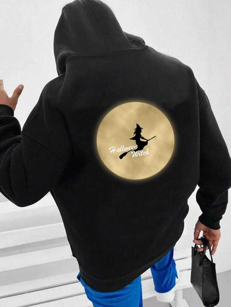 2024 new Halloween series men's high-quality hooded sweatshirt, y2k creative witch moonlight print streetwear