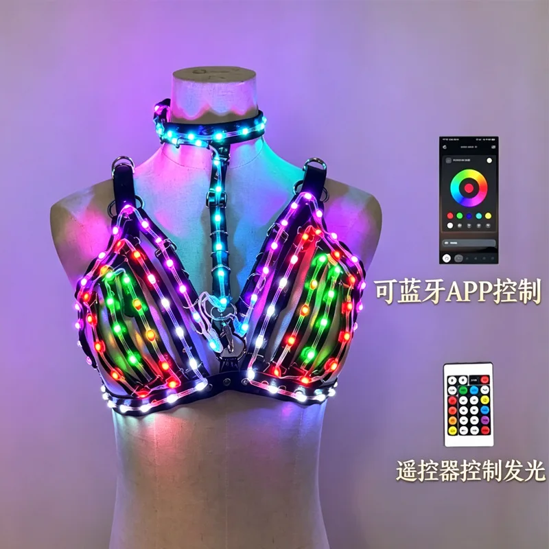 LED Light up Bra Women Halter Neck Party Rave Nightclub Stage Wear USB Charge Remote or App Control 2026 New