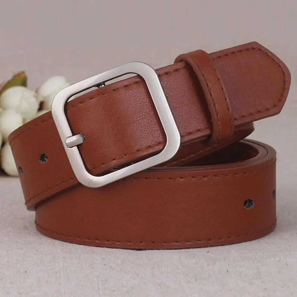 PU Leather Belt Vintage Belt Women Square Buckle Pin Buckle Jeans Belt Chic Luxury Brand Fancy Vintage Strap Female Waistband