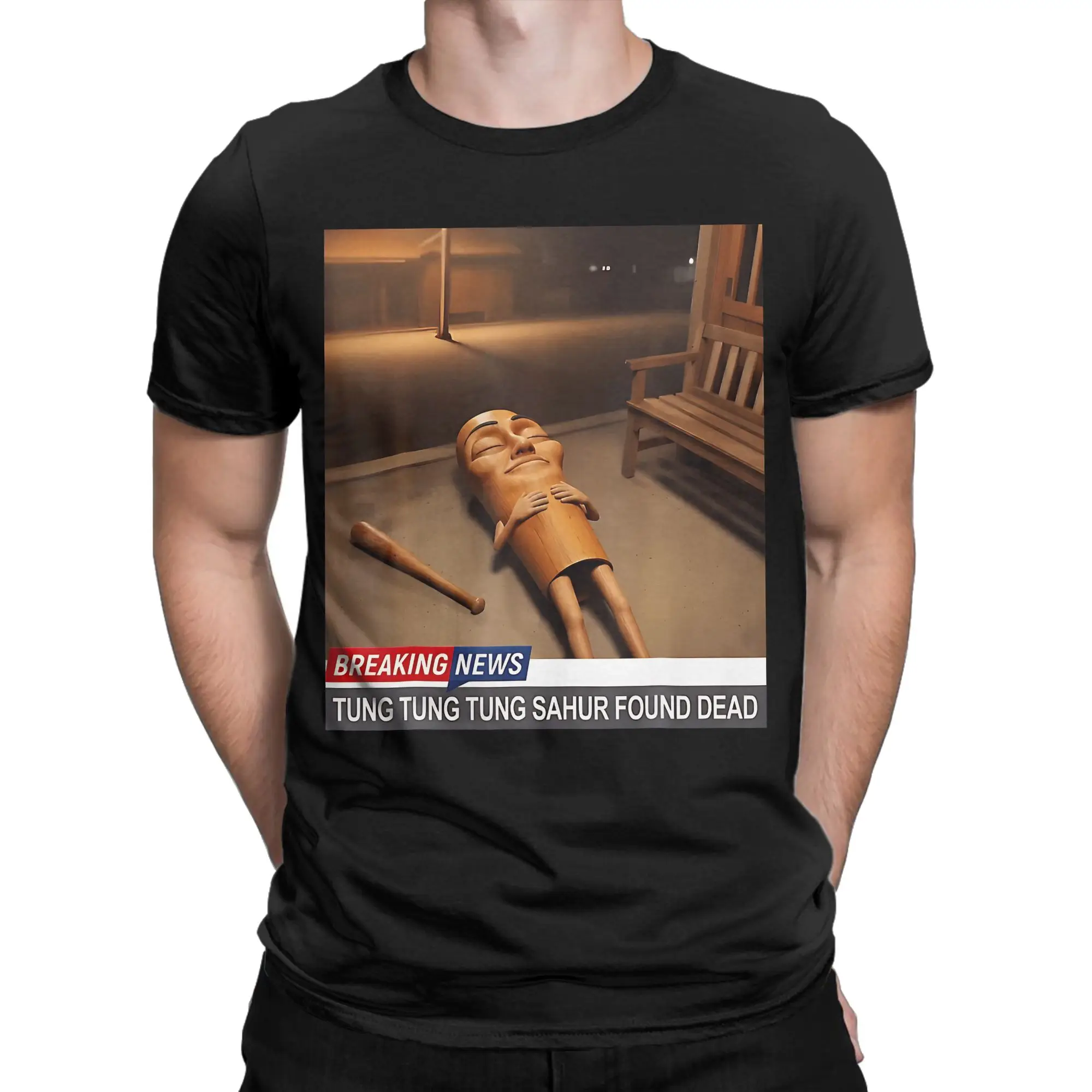 Men's T-Shirts Funny Found Dead Breaking News Wooden Spoon Meme Novelty Cotton Tees Short Sleeve  T Shirt O Neck Clothing Print