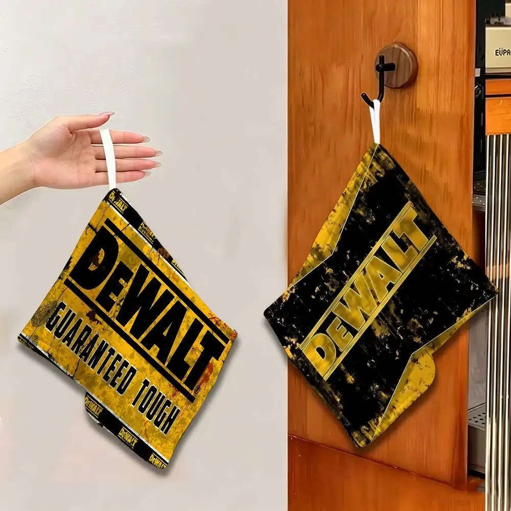 D-Dewalts Logo Hanging Kitchen Towel, Polyester Cotton Fabric, Absorbent Hand Wiping Towel for Home Dormitory