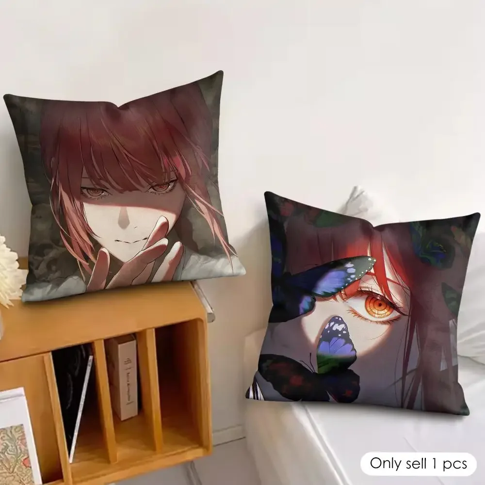 Anime C-Chainsaw Man Makima Cushion Cover Soft Plush Fabric Double-Sided Printed Pillowcase for All Seasons Home Decor