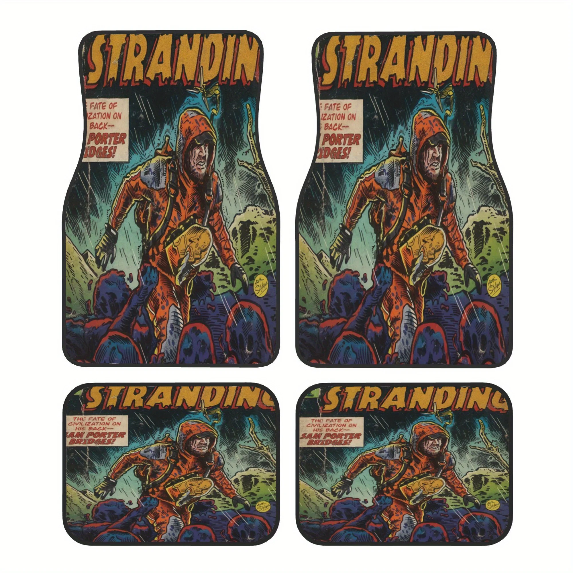 4pcs Comic Book Cover Floor Mats Compatible For Cars - Fit Auto Interior With Comic Art Design, Vehicle Floor Liners, Ideal Gift