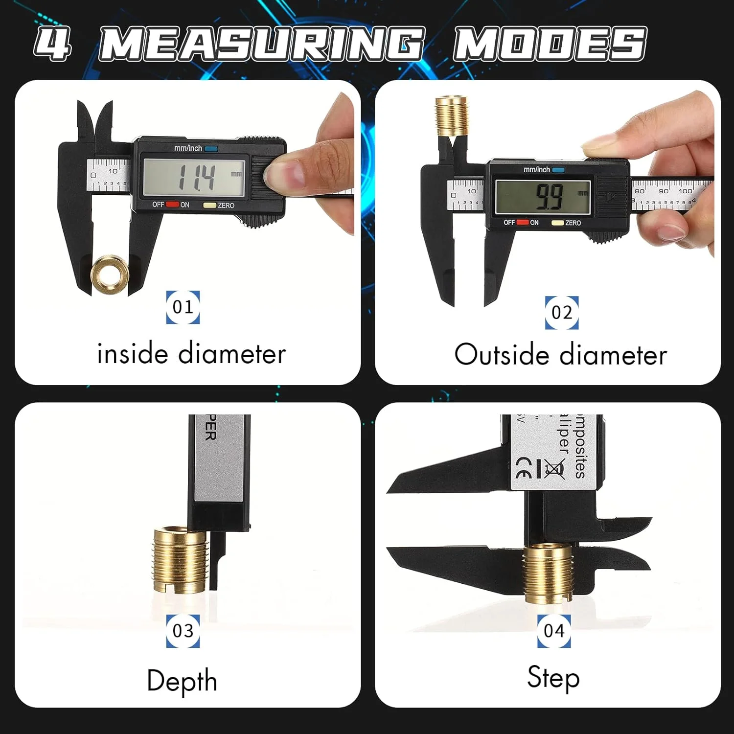 Digital Calipers 0-6' Electronic LCD Measuring Tool Inch/MM Conversion Auto Shutdown for DIY Jewelry, Black Plastic
