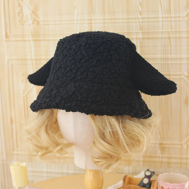 

Зимняя флисовая шапка ручной работы в стиле Лолиты, маленькая красная книга, рыбацкая шапка с овечьими ушками, молочно-белая милая шапка в горшке с ягненком