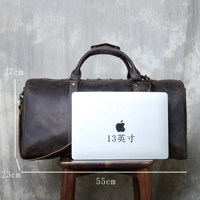 Retro Crazy Horse Leather Travel Bag for Men Large Capacity Head Layer Leather Tote Bag Genuine Leather Wearing Trolley Box
