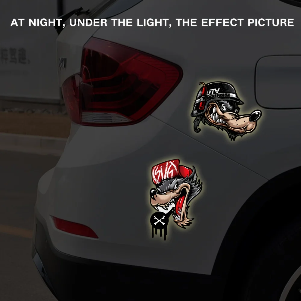 2pcs/SET # reflective car stickers cool wolf head expression body glass chassis electric car waterproof set of stickers notebook