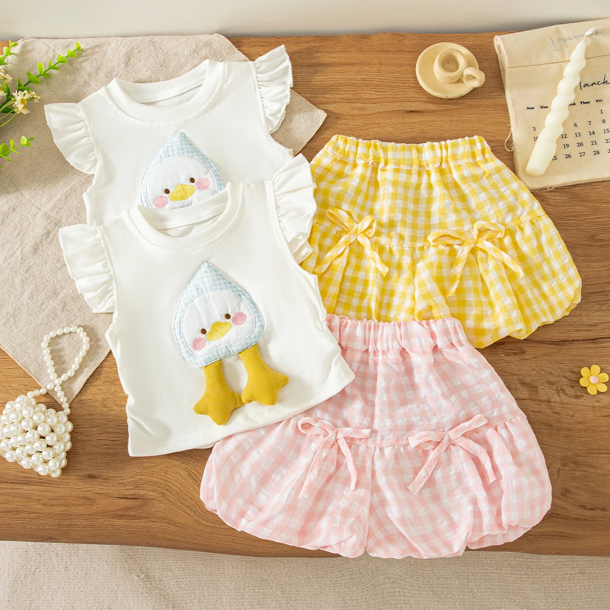 Two Piece Baby Girl Summer Set Cute Sweet T-Shirt And Shorts, Korean Style Daily Outdoor Wear, Baby Clothing 9-Month-4 Years Old