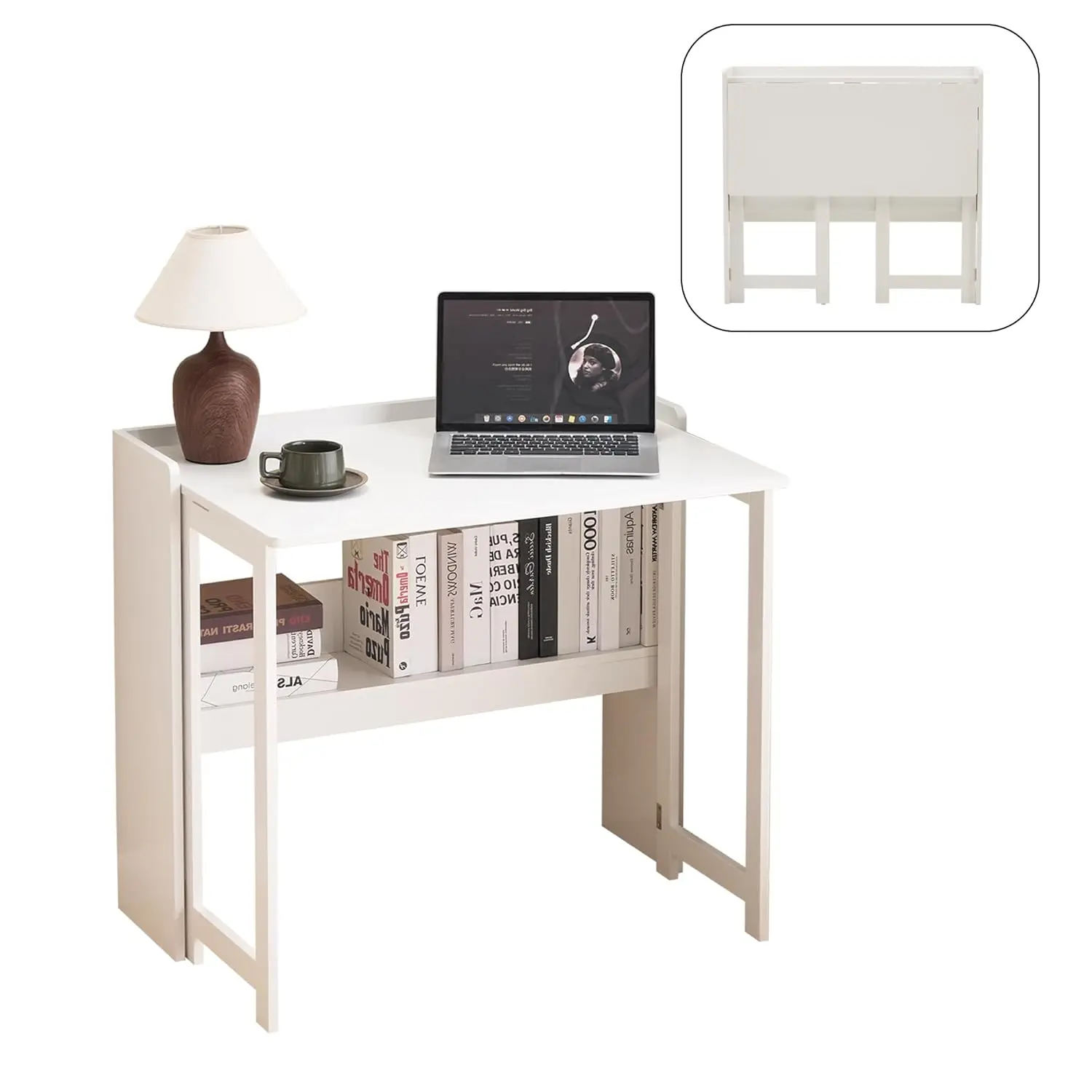 

Foldable 32.6" Computer Desk with Storage Shelf, Writing Table for Small Space Bedroom Home Office Dorm Apartment, Customized