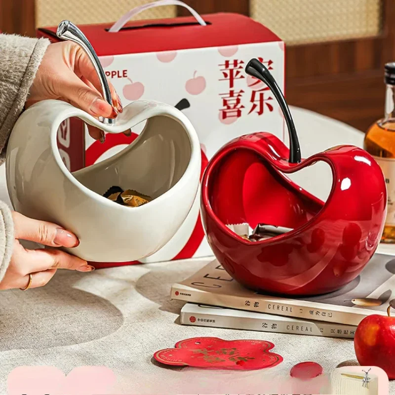 

Креативный трехмерный керамический поднос для хранения яблока, украшение на столешницу, современный нежный декор в форме фруктового яблока, фруктовая тарелка