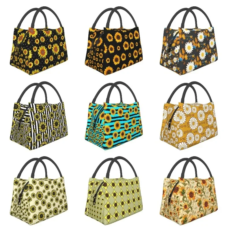 Sunflower Together With The Light Of Stars Insulated Lunch Bags for Outdoor Picnic Floral Pattern Cooler Thermal Bento Box Women