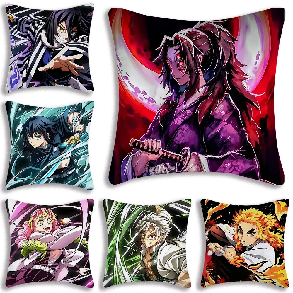 Anime Demon Slayer Pillow Covers Cartoon Sofa Decorative Home Double-sided Printing Short Plush Cute Cushion Cover