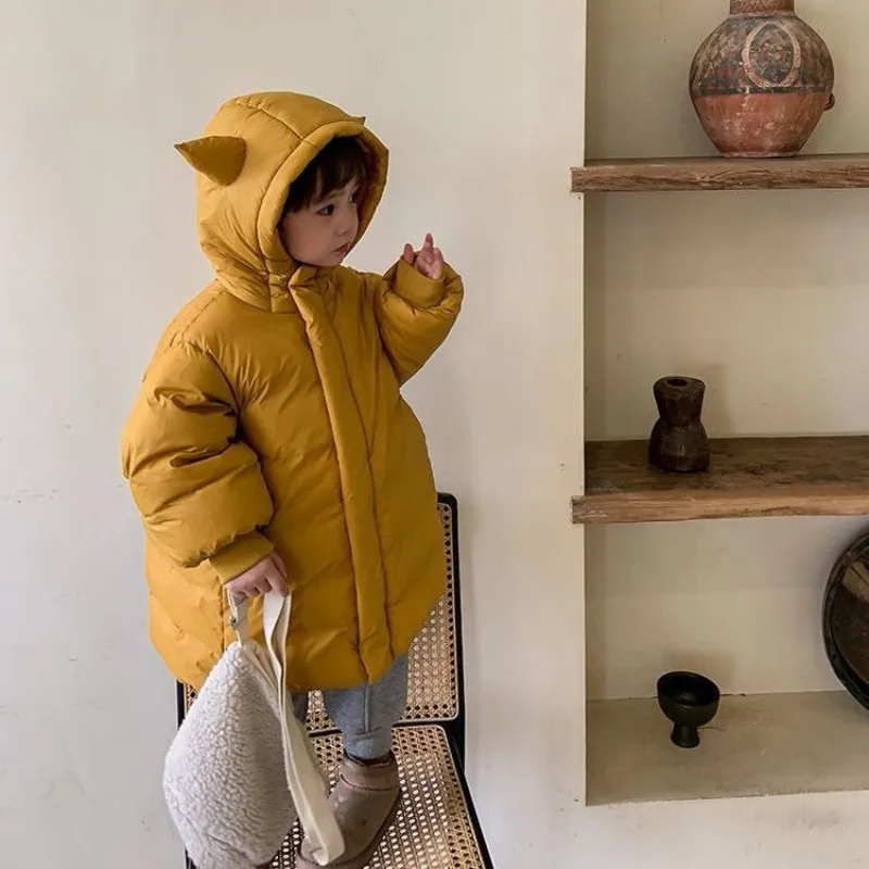 Children's Down and Cotton Jacket Winter New Style Boys' and Girls' Plush Thick Hooded Zipper Coat 0 2 4 6 7Y